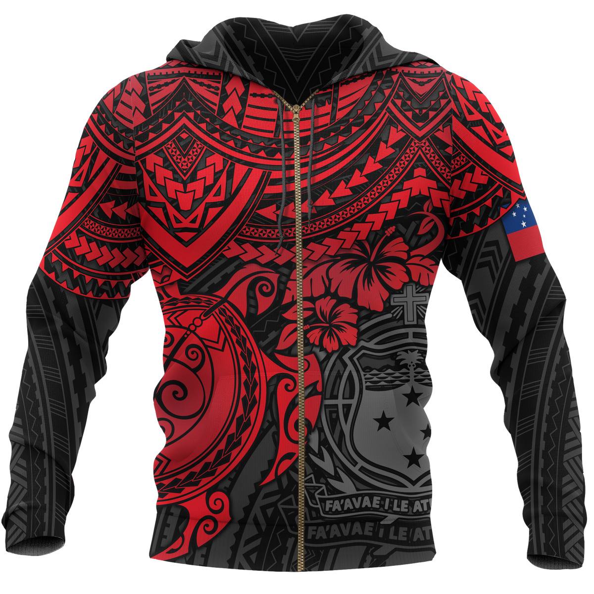 Samoa Polynesian Hoodie (Zip up) Red Turtle Unisex RED - Polynesian Pride