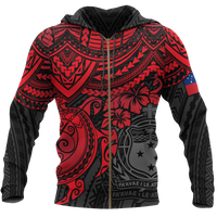 Samoa Polynesian Hoodie (Zip up) Red Turtle Unisex RED - Polynesian Pride