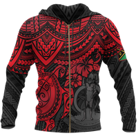 Vanuatu Polynesian Zip up Hoodie Red Turtle Unisex RED - Polynesian Pride