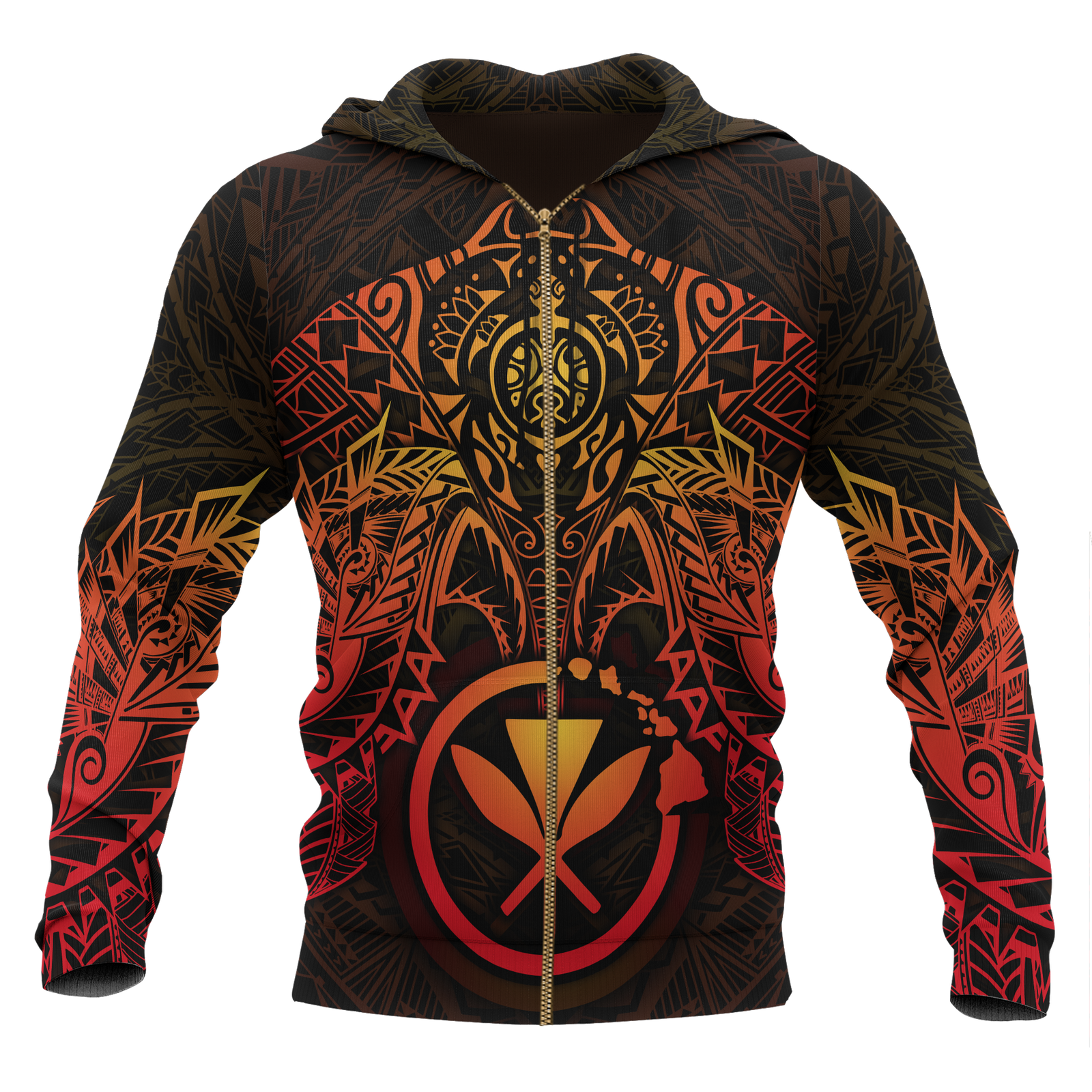 Polynesian Hawaii Zip up Hoodie Red Turtle Manta Ray Unisex RED - Polynesian Pride