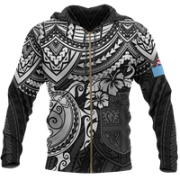 Fiji Polynesian Hoodie (Zip up) White Turtle Unisex WHITE - Polynesian Pride