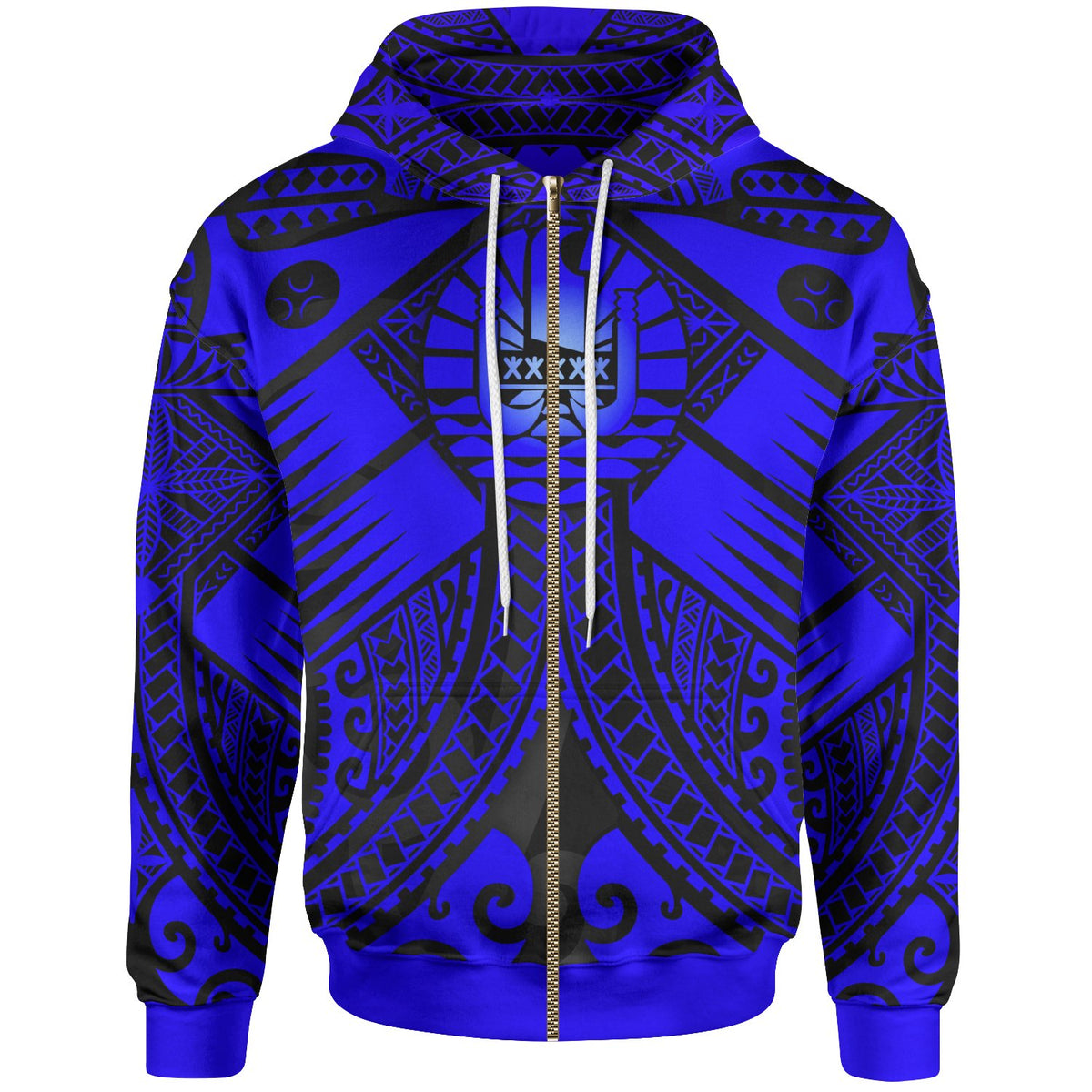 Tahiti Zip up Hoodie Blue Seal with Polynesian Tattoo Unisex Blue - Polynesian Pride