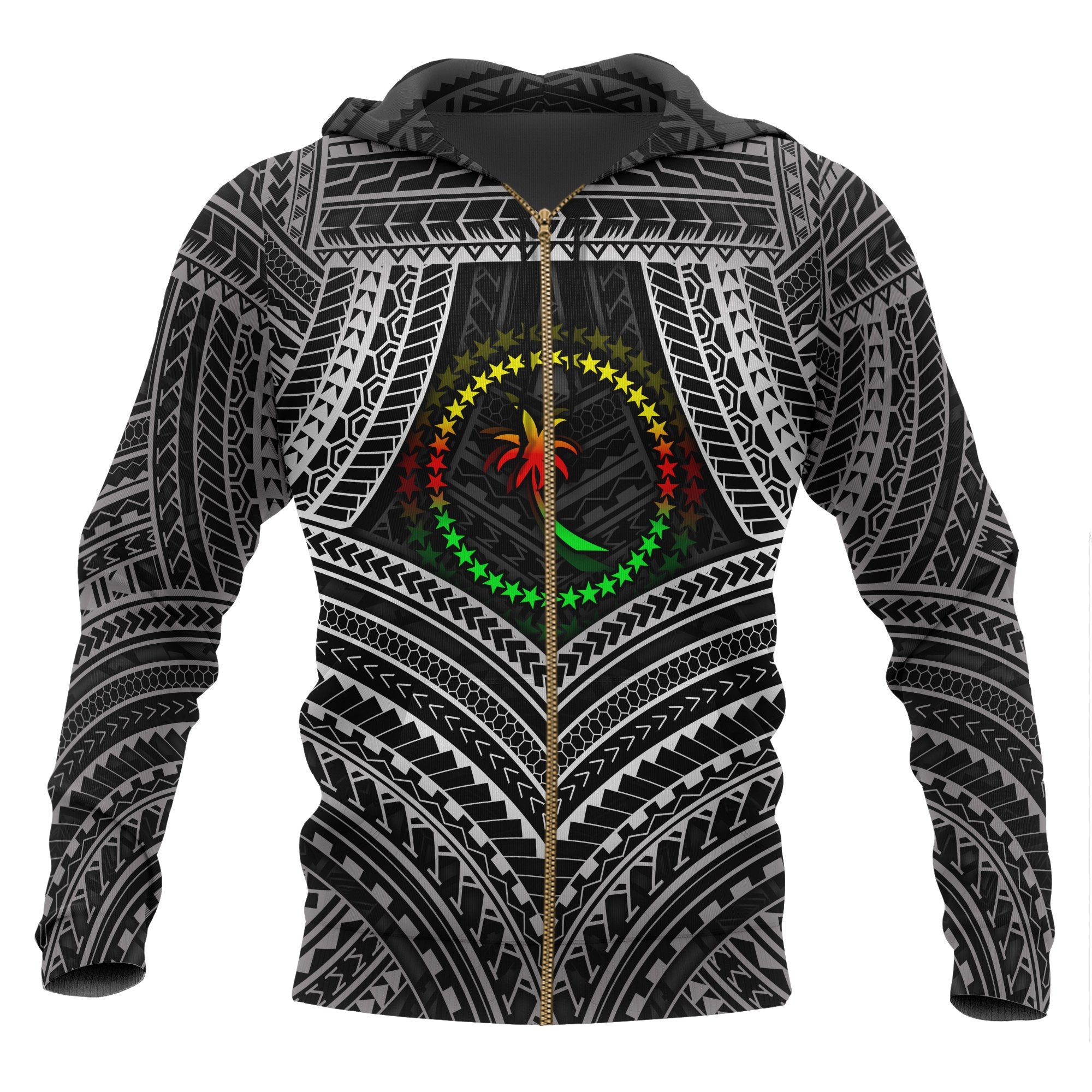 Chuuk Polynesian Zip up Hoodie Chuuk Flag Reggae Color Unisex Reggae - Polynesian Pride