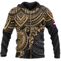 American Samoa Polynesian Hoodie (Zip up) Gold Turtle Unisex GOLD - Polynesian Pride