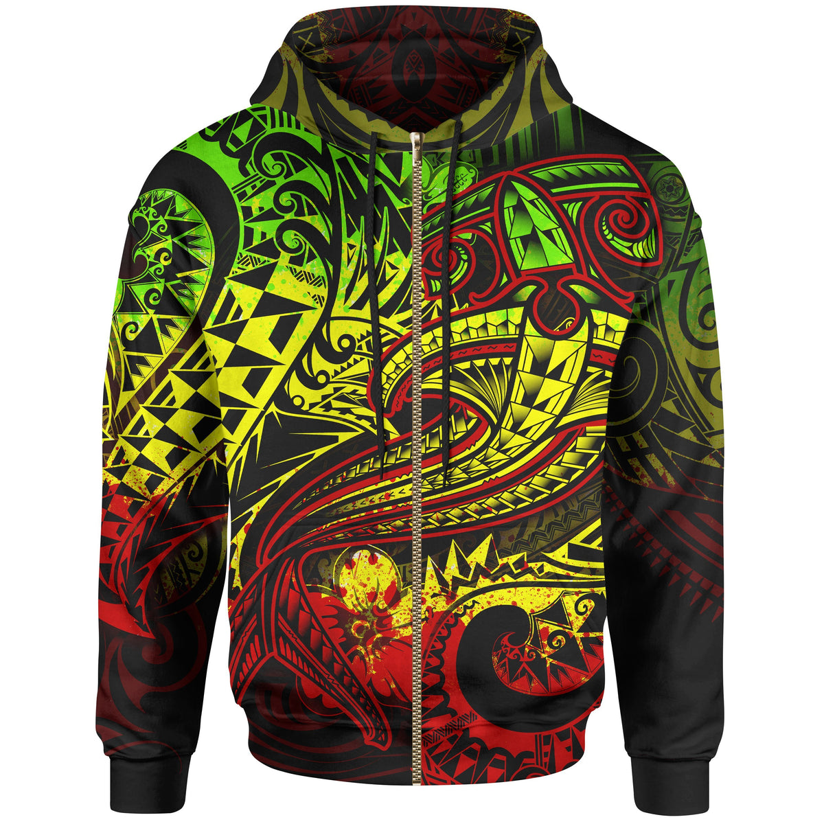 Polynesian Zip up Hoodie Reggae Shark Polynesian Tattoo Unisex Reggae - Polynesian Pride