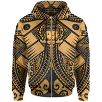 Samoa Polynesian Zip up Hoodie Samoa Gold Seal with Polynesian Tattoo Unisex Gold - Polynesian Pride