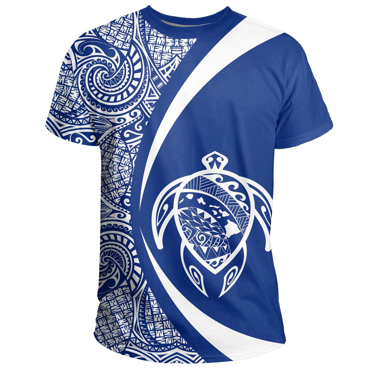 Hawaii Turtle Map Polynesian T-shirt - Blue - Circle Style - Polynesian Pride
