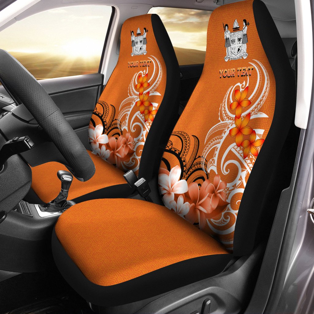 Custom Fiji Personalised Car Seat Covers - Fijian Spirit Universal Fit Orange - Polynesian Pride