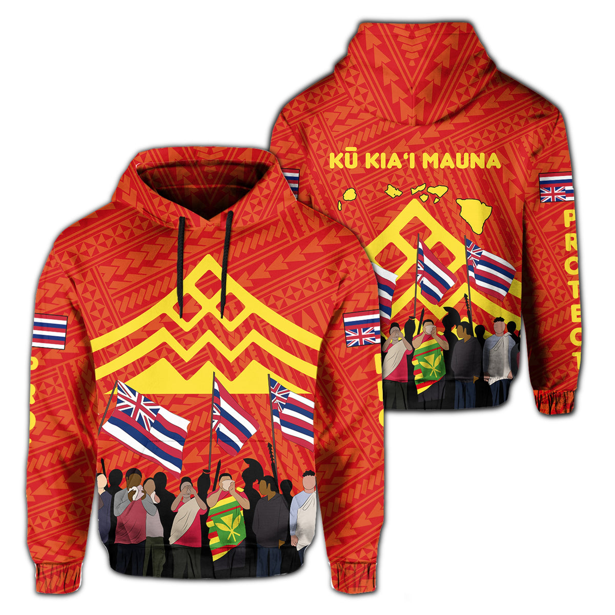 Polynesian Protectors Mauna Kea Flag of Hawaii Hoodie Unisex Red - Polynesian Pride