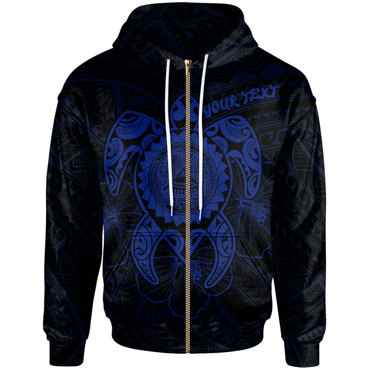 American Samoa Polynesian Custom Zip up Hoodie Vintage Polynesian Turtle (Blue) Unisex Blue - Polynesian Pride