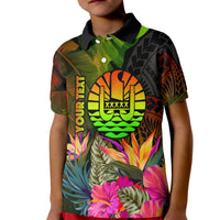 Tahiti Polynesian Custom Polo Hibiscus and Banana Leaves - Polynesian Pride