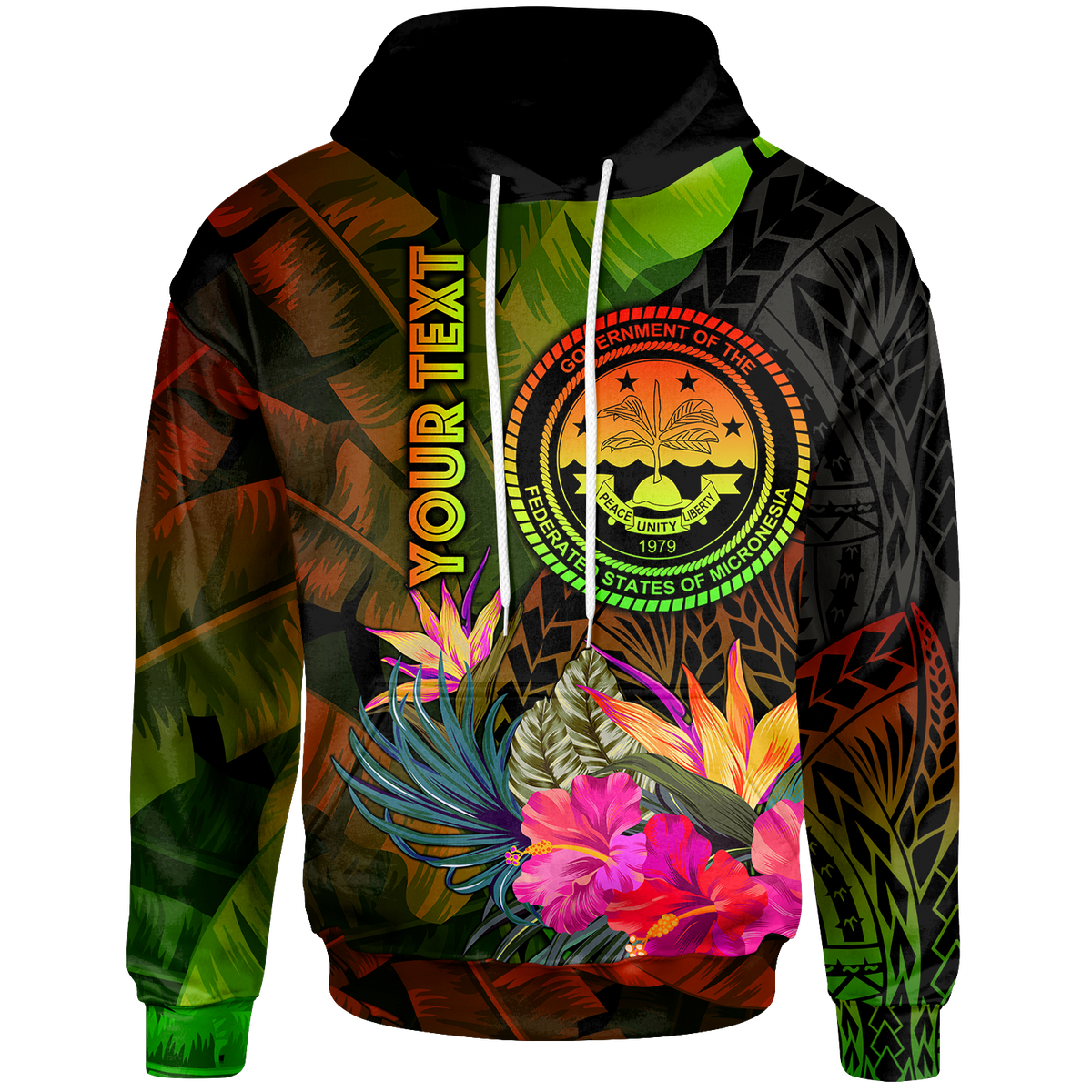 Federated States of Micronesia Polynesian Custom Hoodie Hibiscus and Banana Leaves Unisex Reggae - Polynesian Pride