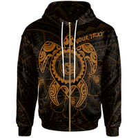 Hawaii Polynesian Custom Zip up Hoodie Vintage Polynesian Turtle (Golden) Unisex Golden - Polynesian Pride