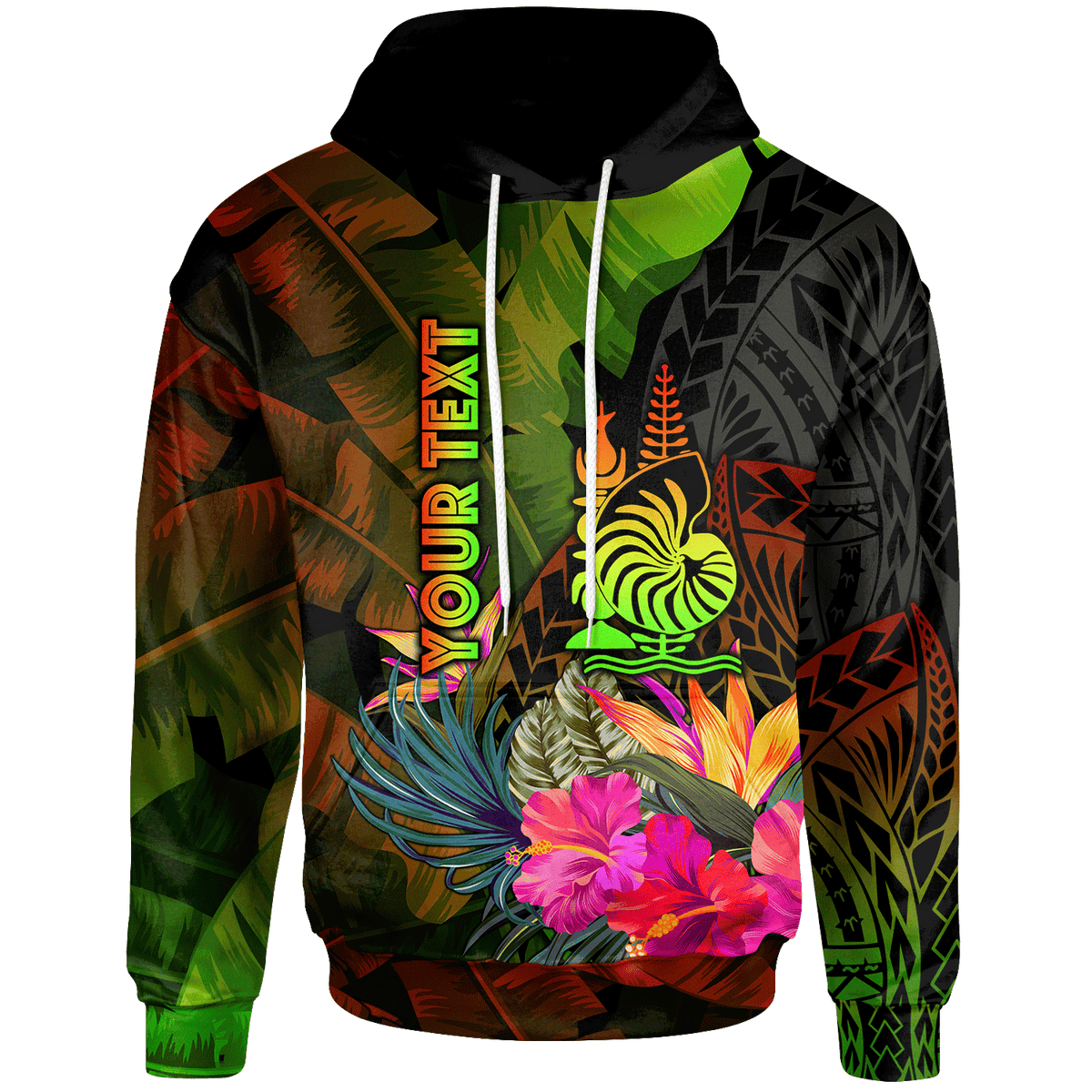 New Caledonia Polynesian Custom Hoodie Hibiscus and Banana Leaves Unisex Reggae - Polynesian Pride