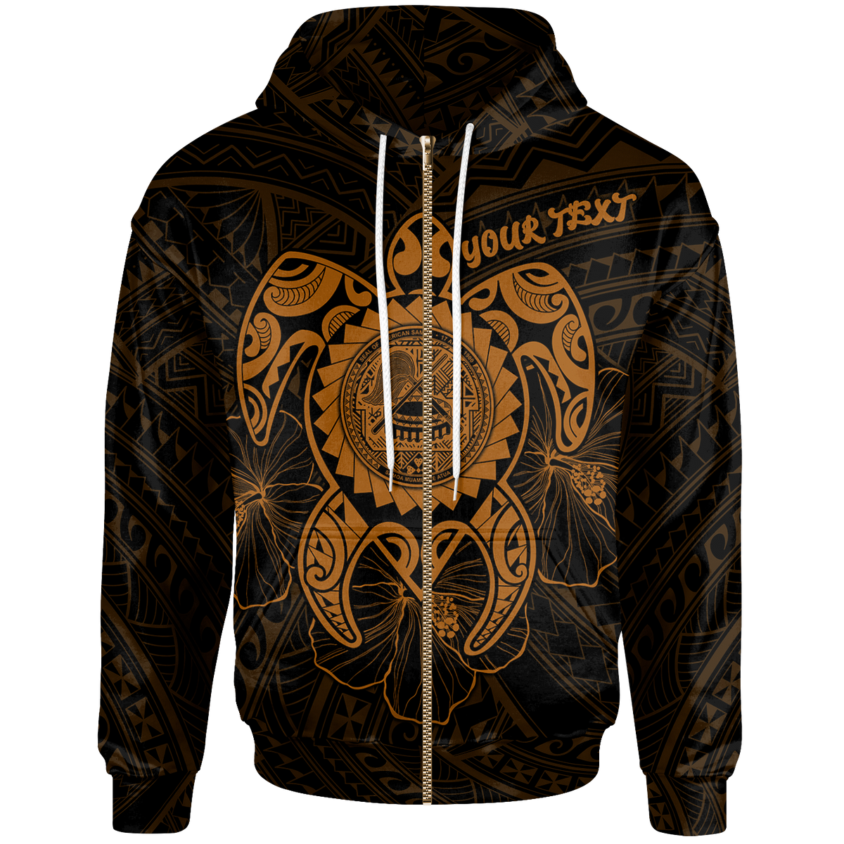 American Samoa Polynesian Custom Zip up Hoodie Vintage Polynesian Turtle (Golden) Unisex Golden - Polynesian Pride
