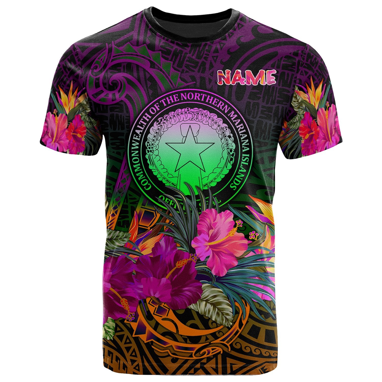 Northern Mariana Islands Polynesian Personalised T-Shirt - Summer Hibiscus