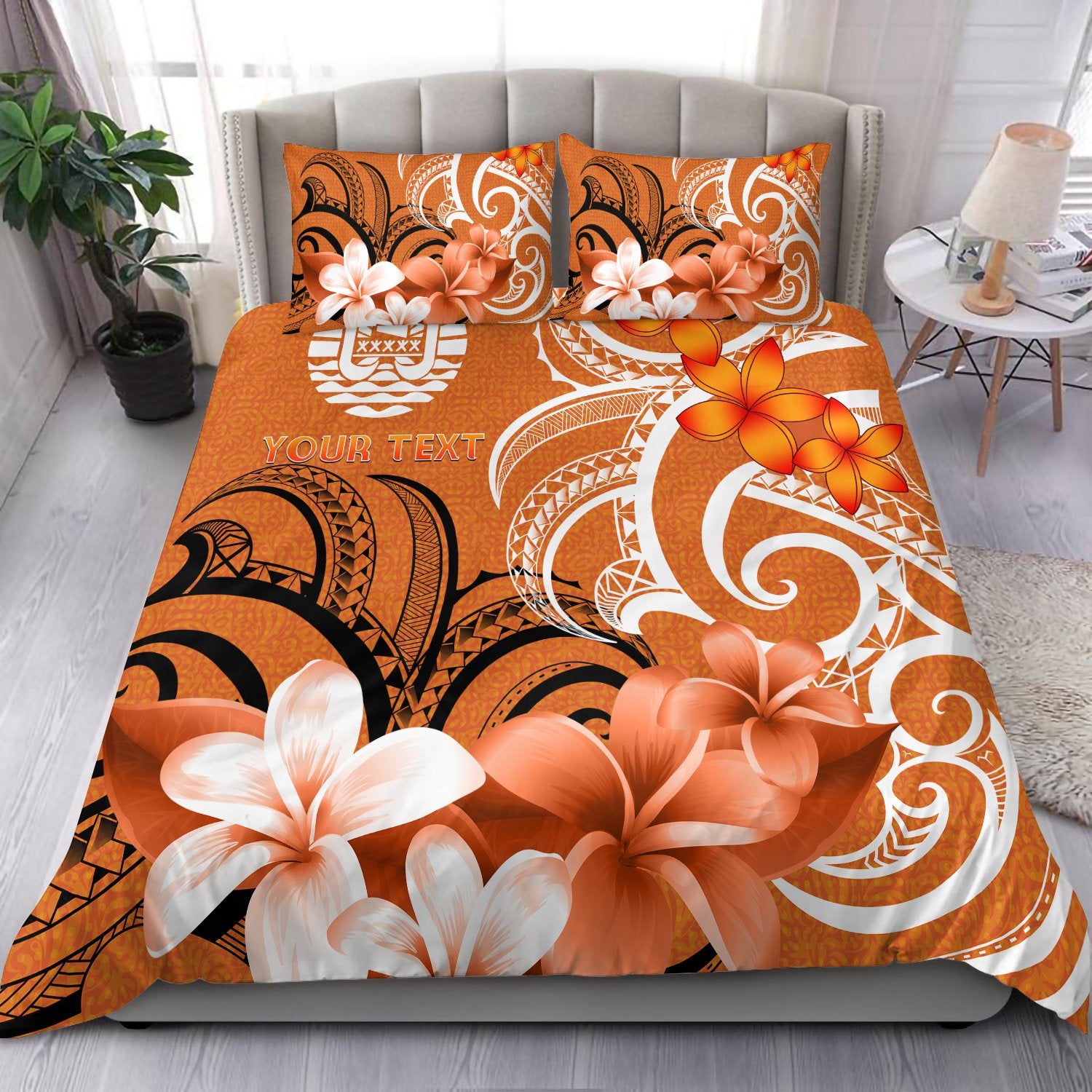 Custom Tahiti Personalised Bedding Set - Tahitians Spirit Orange - Polynesian Pride