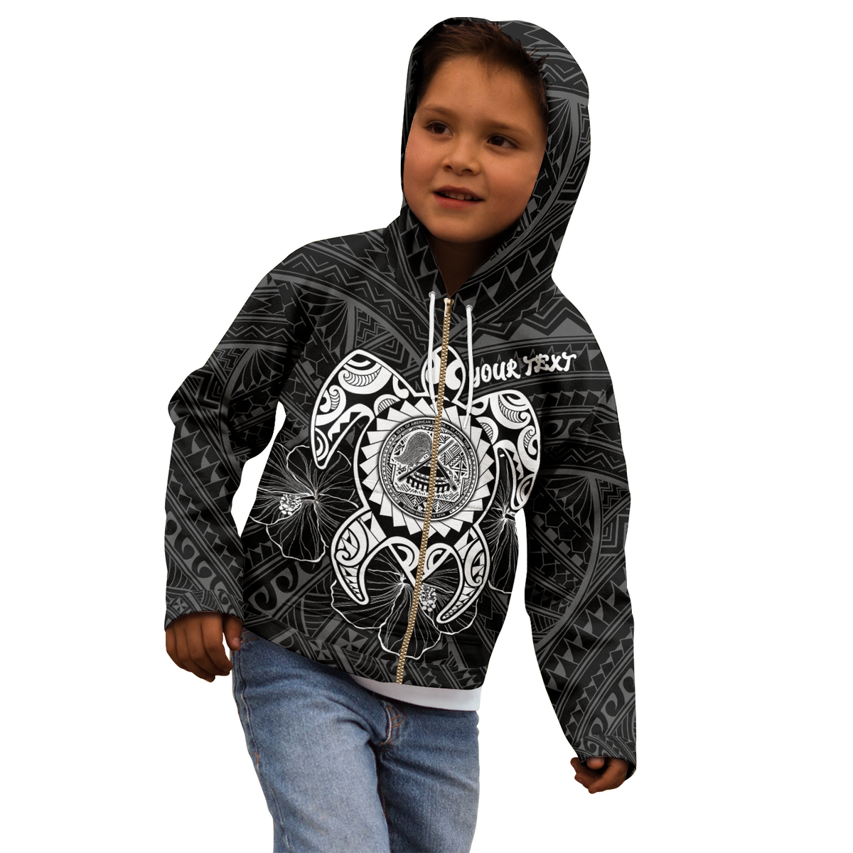 American Samoa Polynesian Custom Zip up Hoodie Vintage Polynesian Turtle (White) - Polynesian Pride
