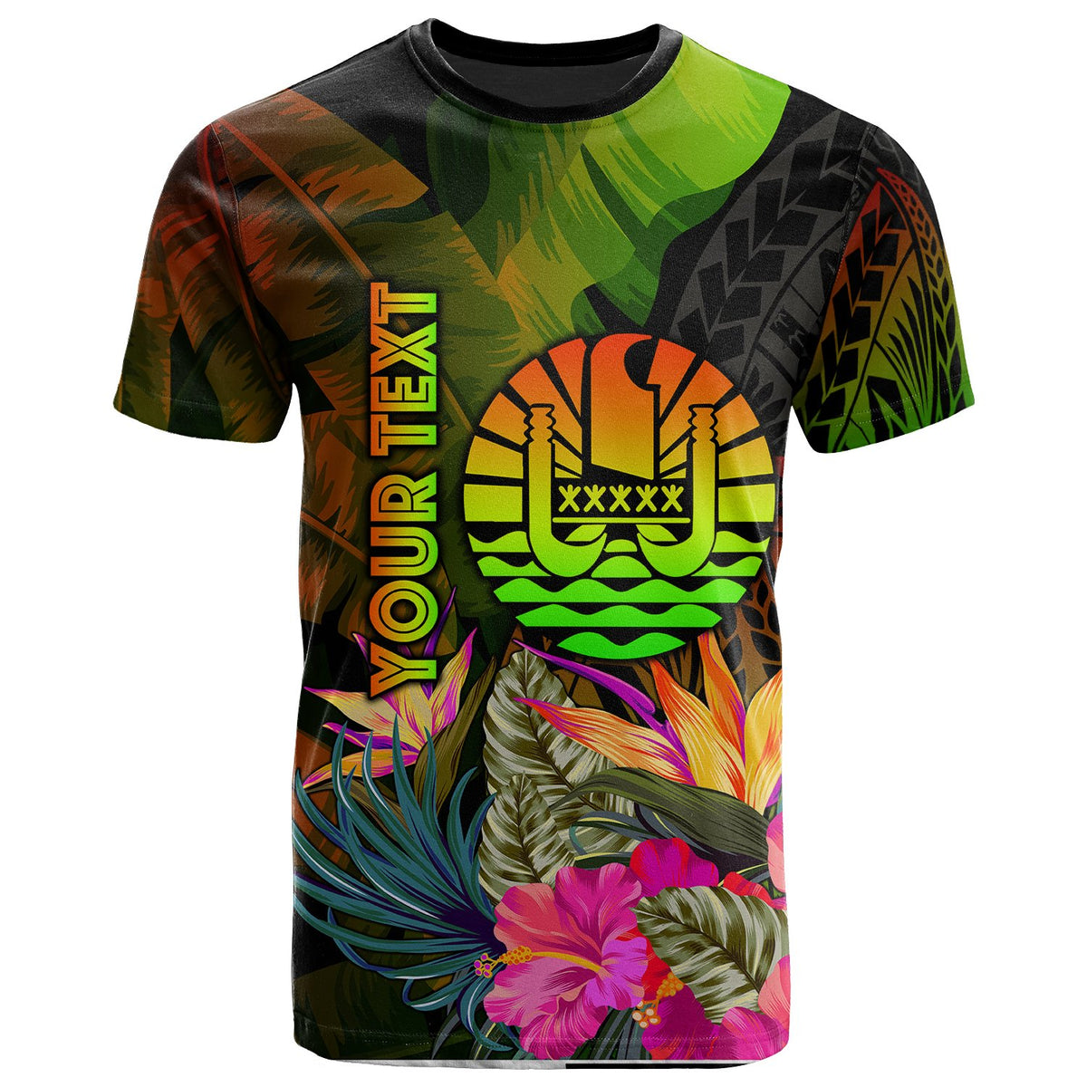 Tahiti Polynesian Custom T Shirt Hibiscus and Banana Leaves Unisex Reggae - Polynesian Pride