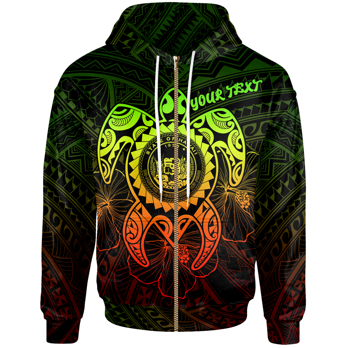 Hawaii Polynesian Custom Zip up Hoodie Vintage Polynesian Turtle (Reggae) Unisex Reggae - Polynesian Pride