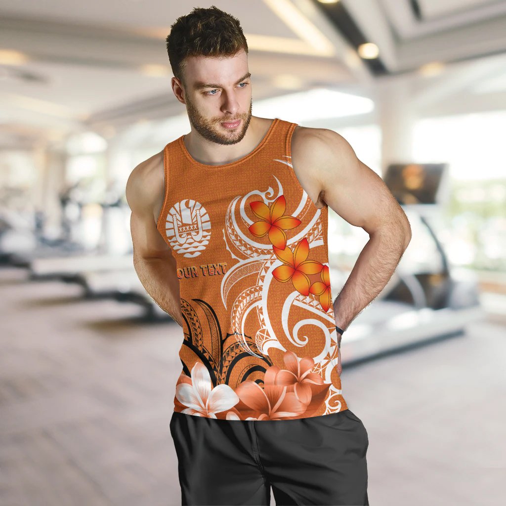 Custom Tahiti Personalised Men's Tank Top - Tahitians Spirit Orange - Polynesian Pride