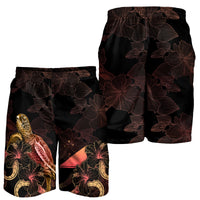 Tokelau Polynesian Men's Shorts - Turtle With Blooming Hibiscus Gold - Polynesian Pride