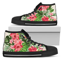 Hawaii Pink Hibiscus Palm High Top Shoe Womens High Top Black - Polynesian Pride