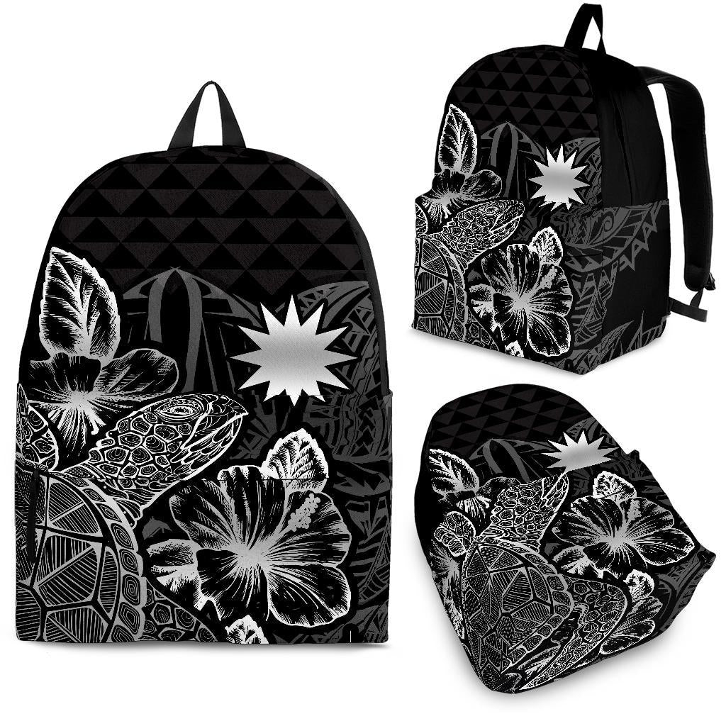 Nauru Polynesian Backpack Turtle Hibiscus Black Black - Polynesian Pride