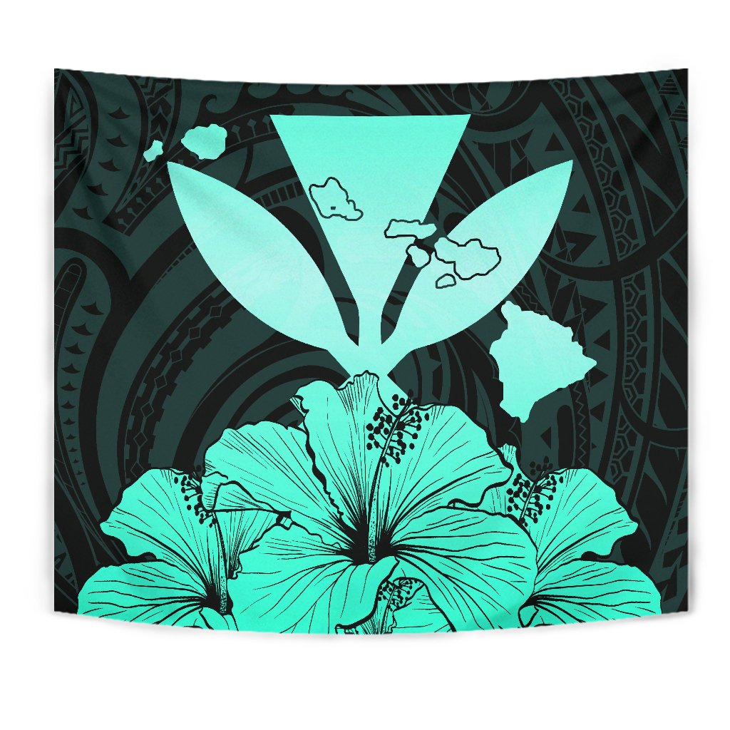Hawaiian Kanaka Tapestry Hibiscus Polynesian Love Turquoise - Polynesian Pride