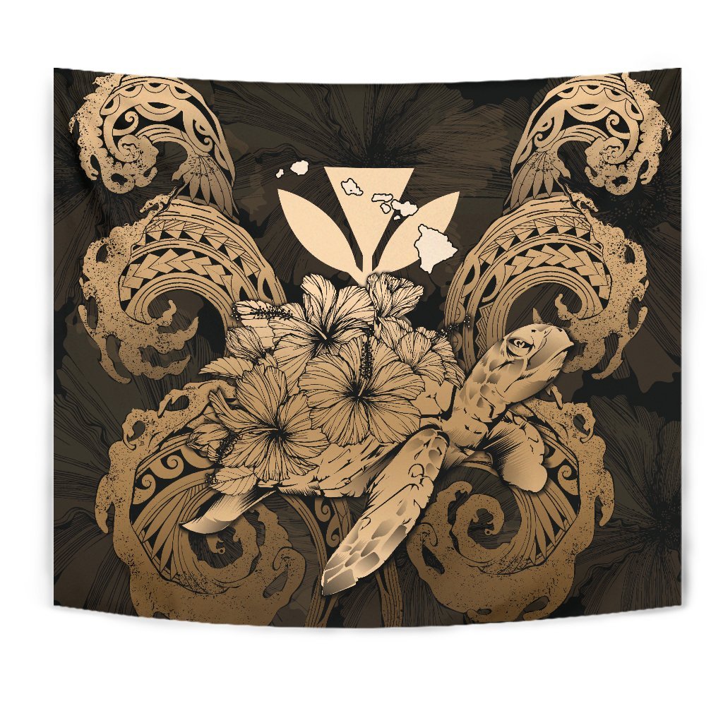 Hawaii Turtle Wave Polynesian Tapestry - Hey Style Gold - Polynesian Pride