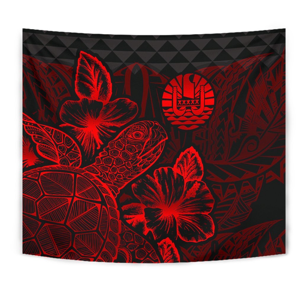 Tahiti Tapestry - Turtle Hibiscus Pattern Red - Polynesian Pride