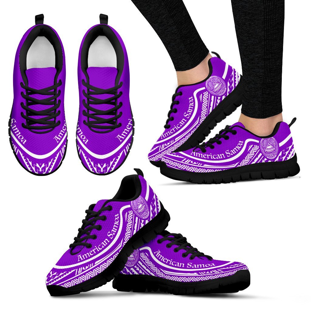 American Samoa Wave Sneakers White Purple Color Women's Sneakers - Black - American Samoa Black - Polynesian Pride