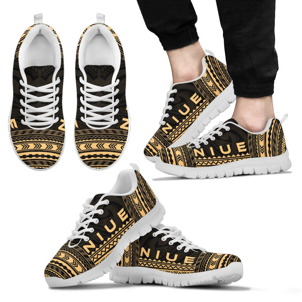 Niue Sneakers - Niue Polynesian Chief Tattoo Gold Version Unisex White - Polynesian Pride