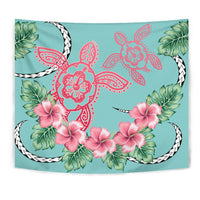 Hawaii Tropical Hibiscus Turtle Mint Style - Tapestry AH Wall Tapestry Turquoise - Polynesian Pride