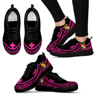 Tonga Wave Sneakers - Polynesian Pattern Pink Color Women's Sneakers - Black - Tonga Black - Polynesian Pride