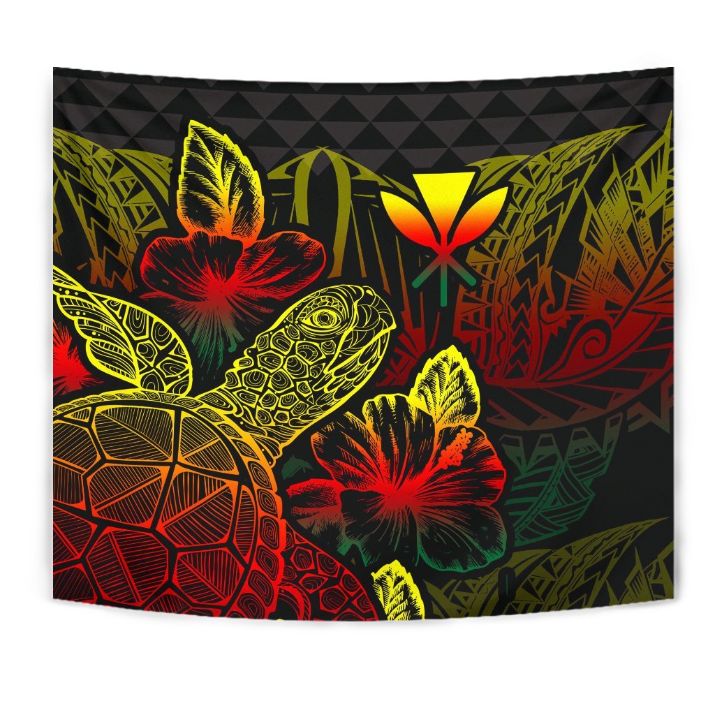 Polynesian Hawaii Tapestry - Turtle Hibiscus Pattern Reggae - Polynesian Pride