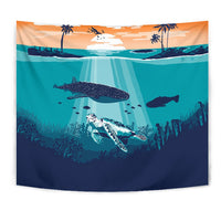 Sea Sunset Tapestry Wall Tapestry Blue - Polynesian Pride