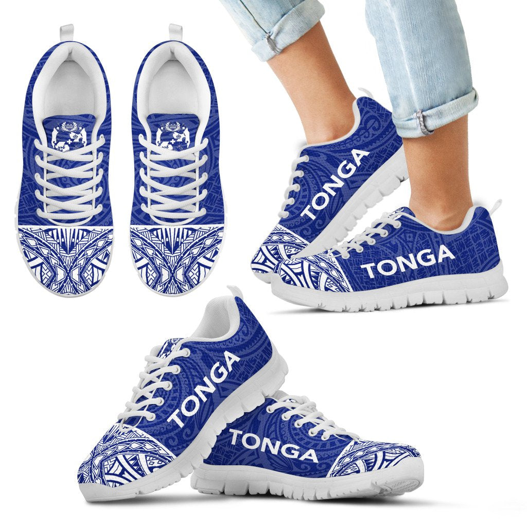 Tonga Sneakers - Tonga Coat Of Arms Polynesian Tattoo Blue Style - Polynesian Pride