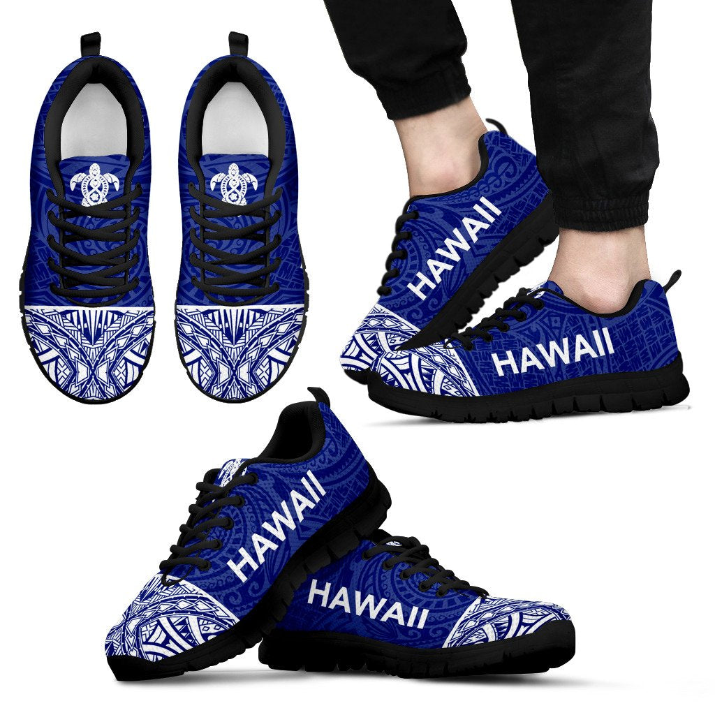 Hawaii Sneakers - Hawaii Turtle Polynesian Tattoo Blue White Unisex Black - Polynesian Pride