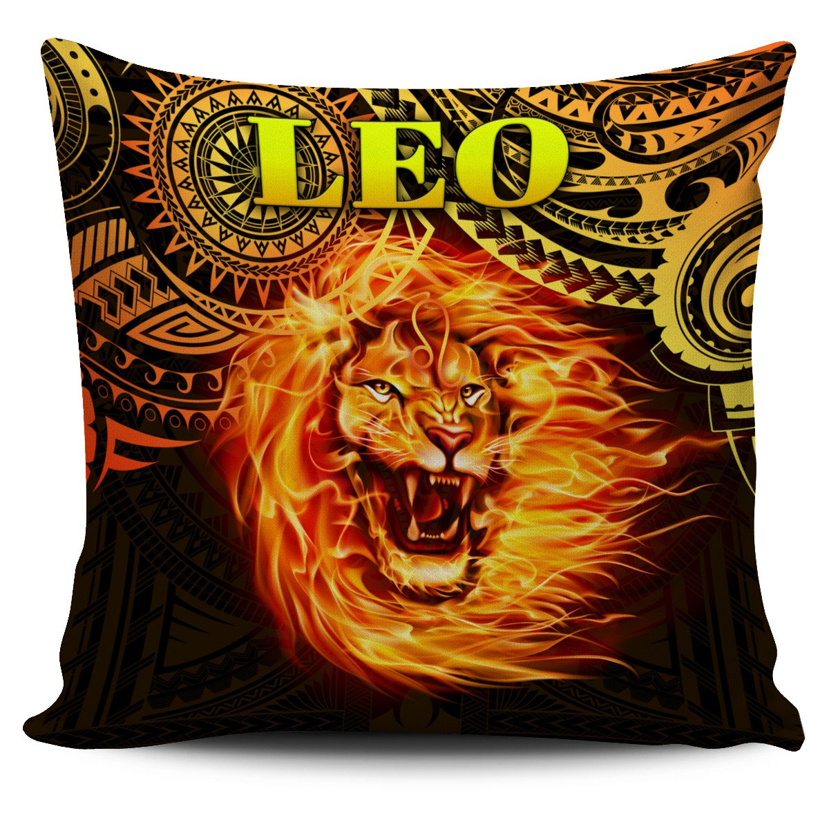 Sun In Leo Zodiac Pillow Cover Polynesian Tattoo Unique Vibes Pillow Cover One Size - Polynesian Pride