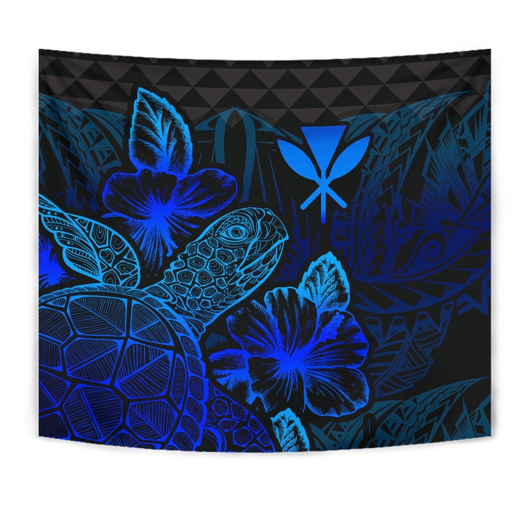 Polynesian Hawaii Tapestry - Turtle Hibiscus Pattern Blue - Polynesian Pride