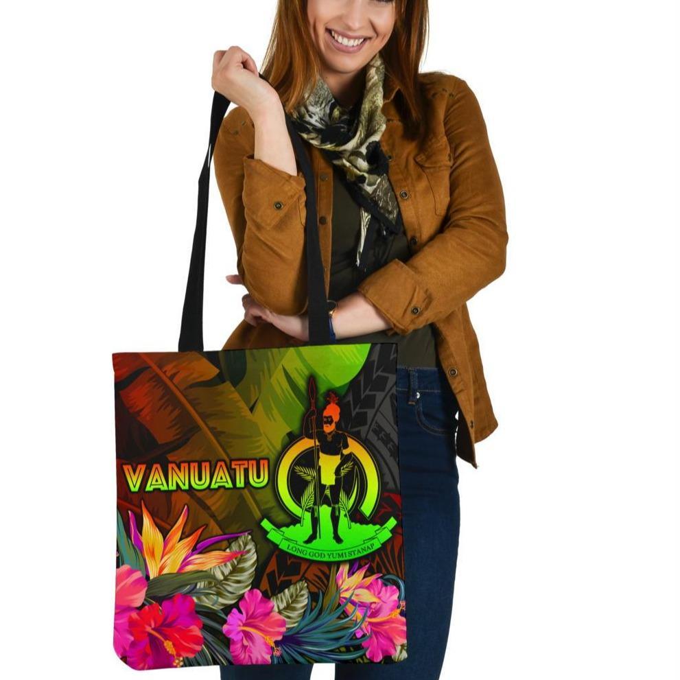Vanuatu Polynesian Tote Bags - Hibiscus and Banana Leaves Tote Bag One Size Reggae - Polynesian Pride