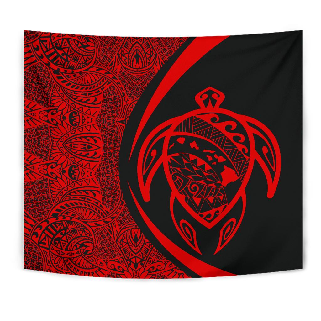 Hawaii Turtle Map Polynesian Tapestry - Red - Circle Style - Polynesian Pride