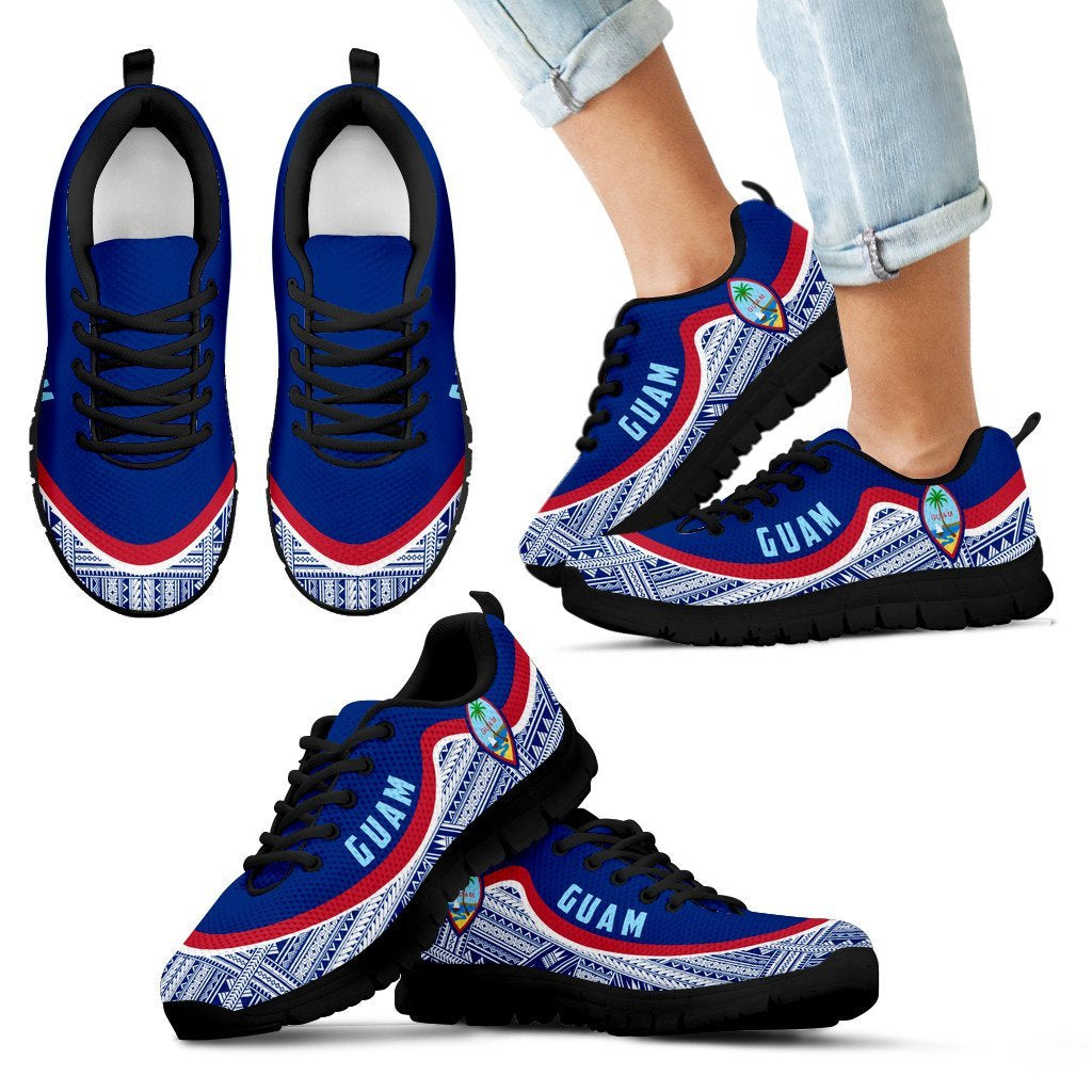 Guam Wave Sneakers - Polynesian Pattern White Blue Color Kid's Sneakers - Black - Guam Black - Polynesian Pride