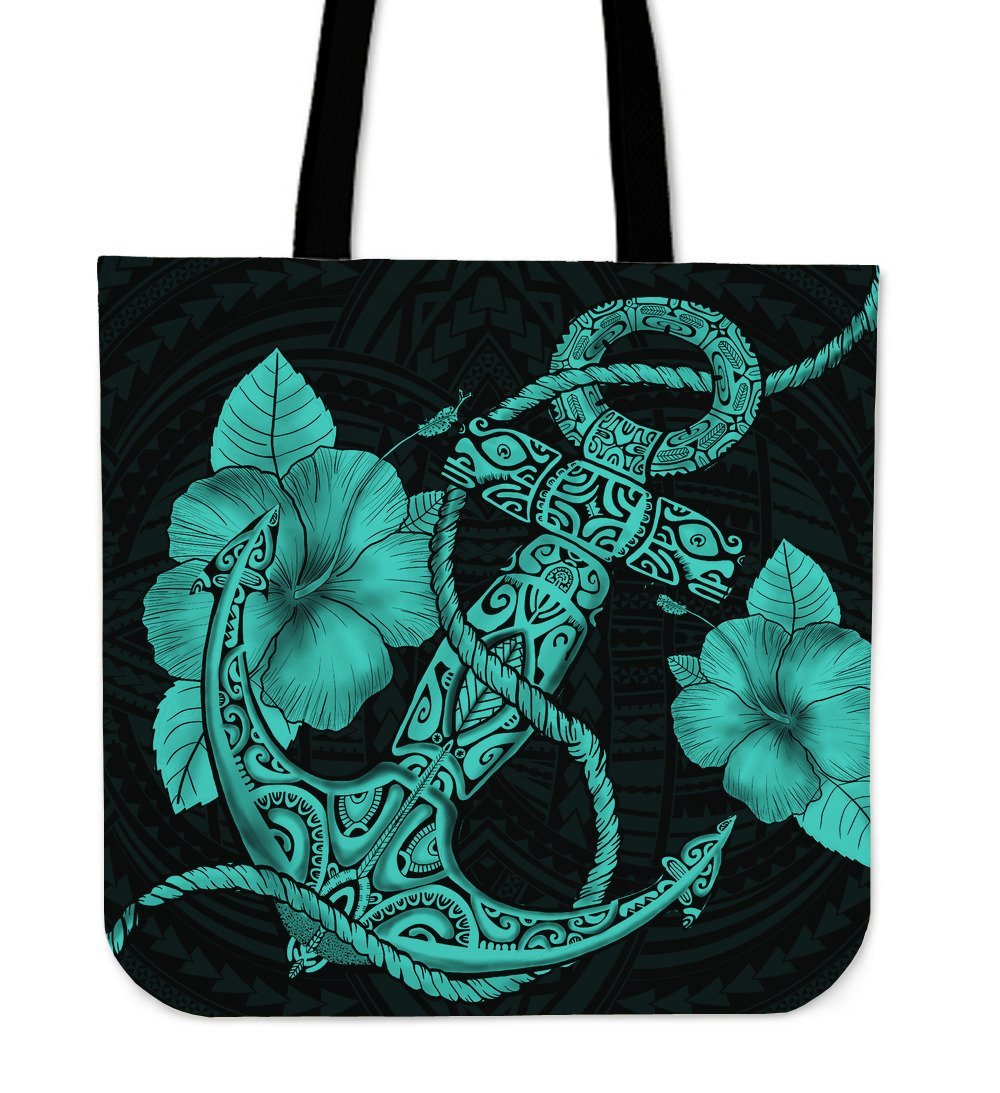 Anchor Turquoise Poly Tribal Tote Bag Tote Bag One Size Turquoise - Polynesian Pride