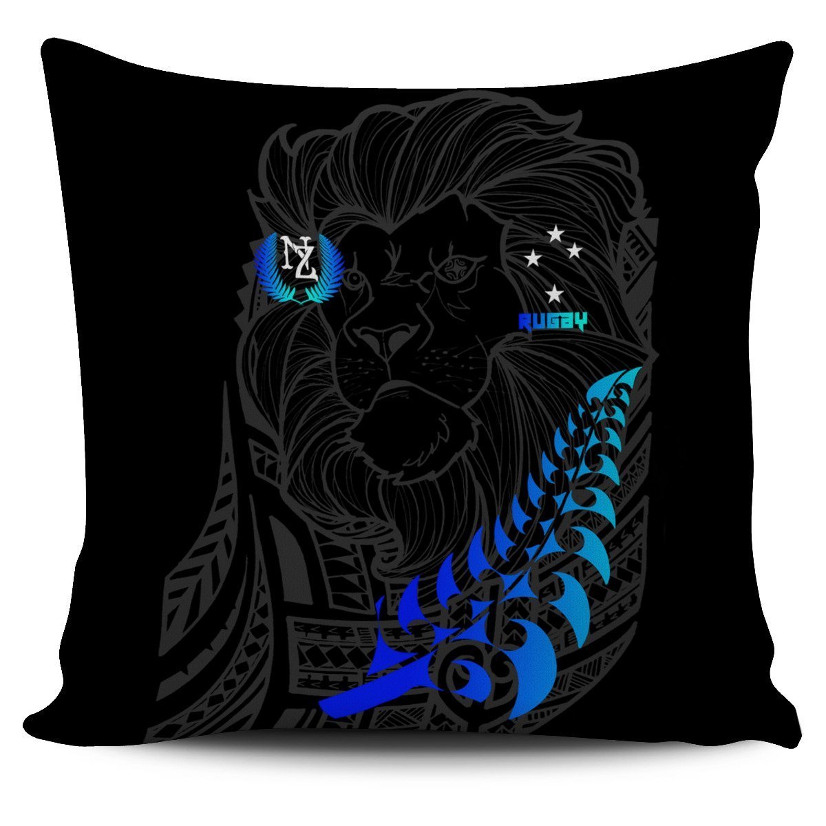 New Zealand Maori Lion Rugby Pillow Cover - Blue - Polynesian Pride