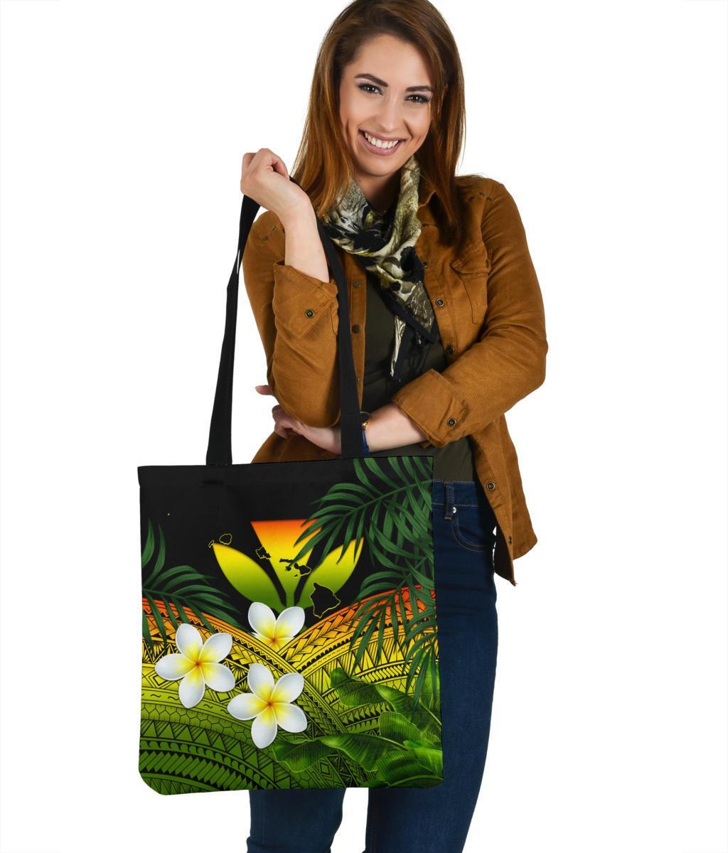 Kanaka Maoli (Hawaiian) Tote Bag, Polynesian Plumeria Banana Leaves Reggae Tote Bag One Size Reggae - Polynesian Pride