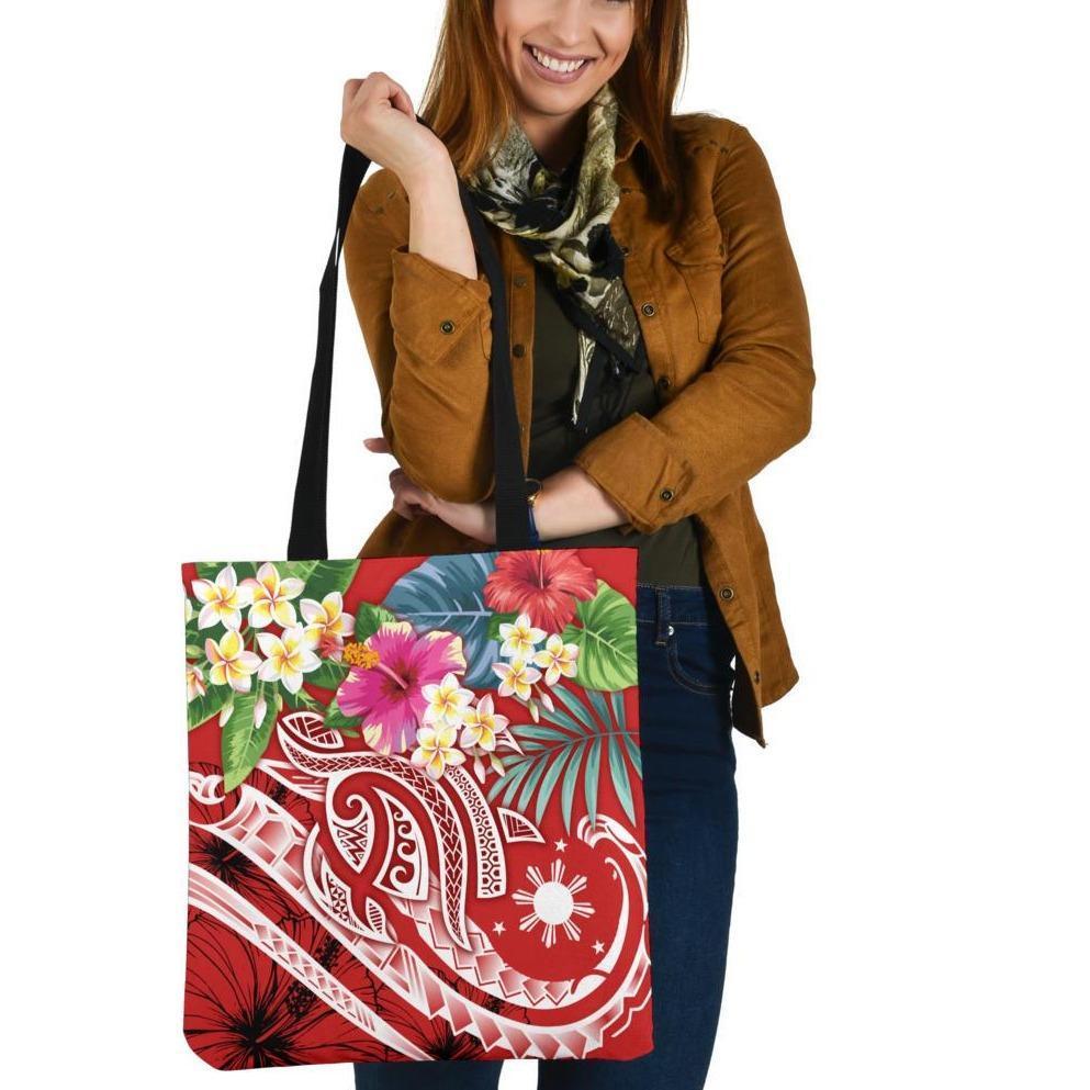 The Philippines Tote Bags - Summer Plumeria (Red) Tote Bag One Size Red - Polynesian Pride