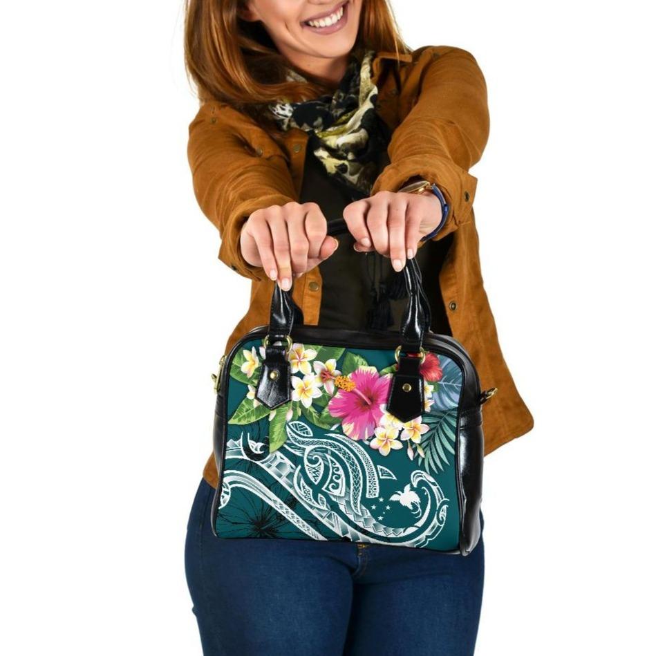 Papua New Guinea Polynesian Shoulder Handbag - Summer Plumeria (Turquoise) One Size Turquoise - Polynesian Pride
