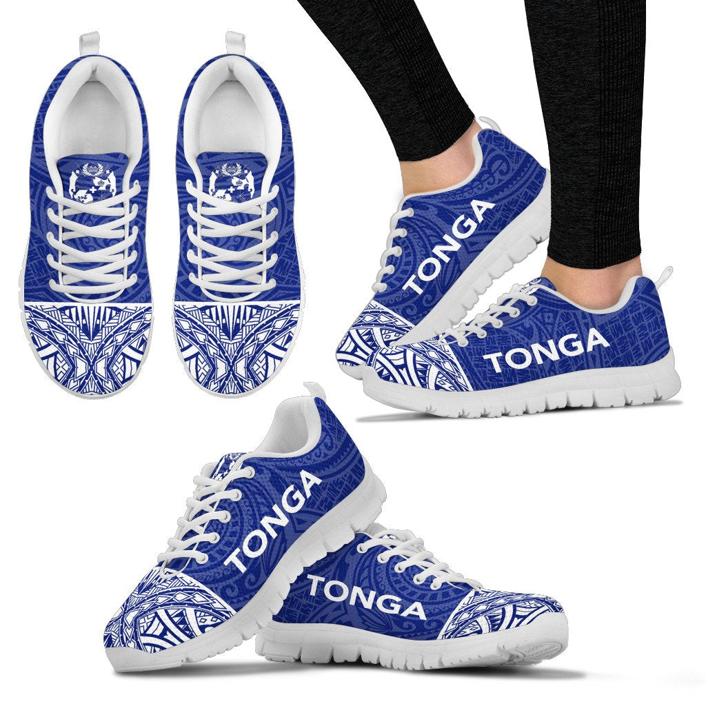 Tonga Sneakers - Tonga Coat Of Arms Polynesian Tattoo Blue Style - Polynesian Pride